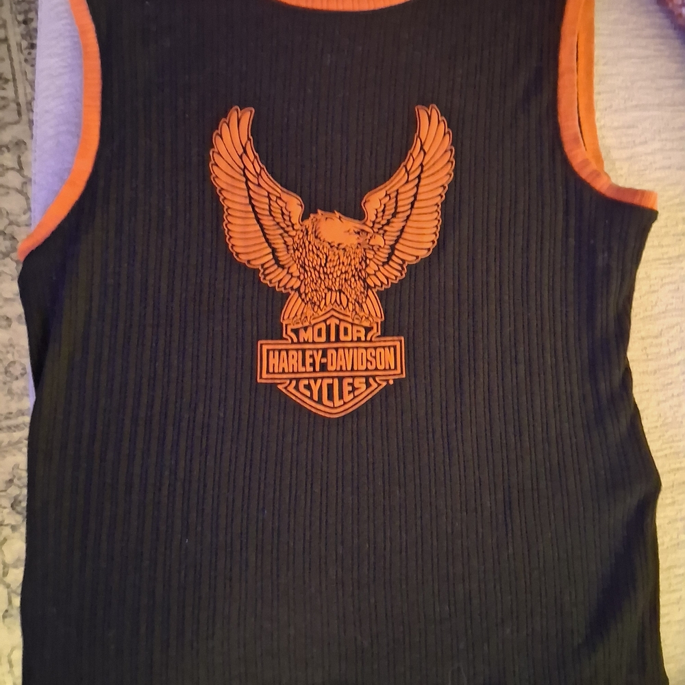 Harley-Davidson Black and Orange Tank Top